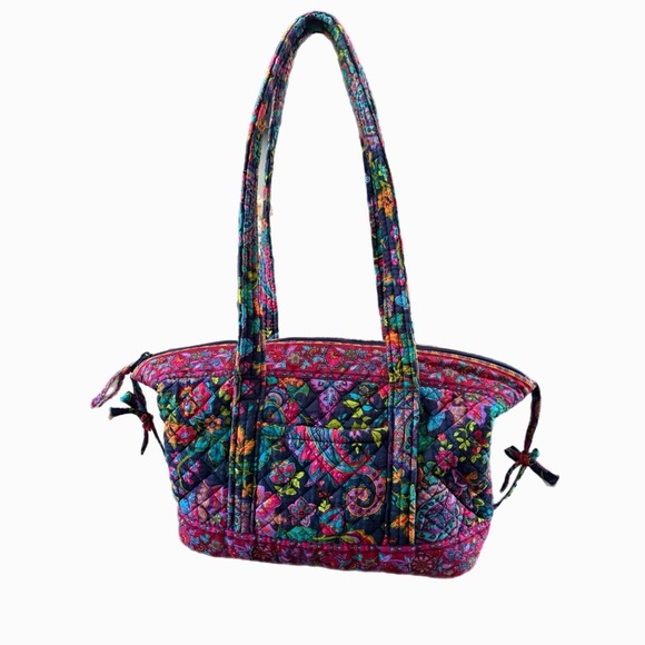 Stephanie Dawn Shoulder Bag Zippered Tote Plum Floral Purse Preppy Boho 14x8x4” - Picture 3 of 10